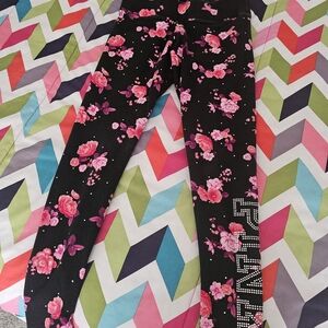 PINK Victoria's Secret Black Leggings with Pink Floral Print